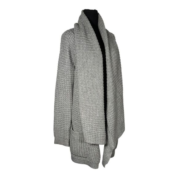 THEME Cardigan Sweater Gray Chunky Open Drape Front Pockets - Picture 2 of 9